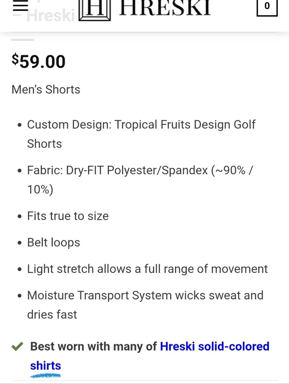 NWT Hreski Tropical Fruits Golf Shorts- Size 36